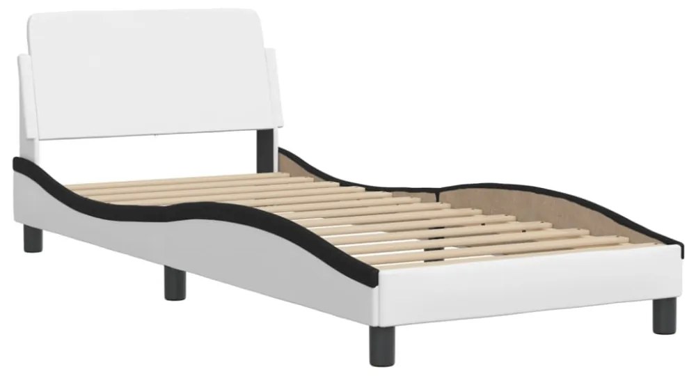 fehér és fekete műbőr ágykeret LED-világítással 90x190 cm