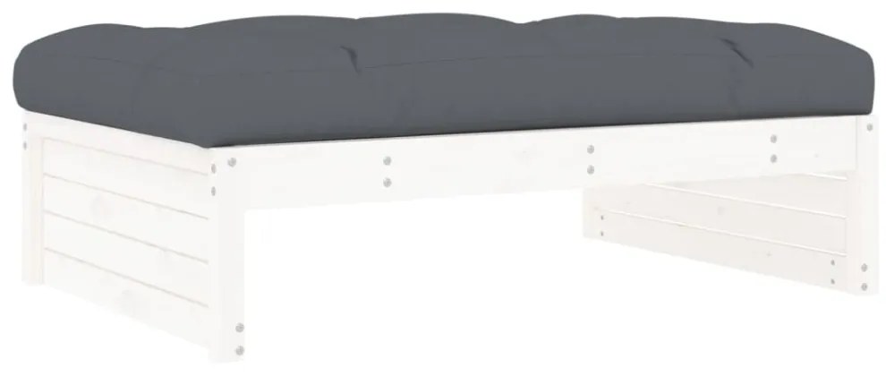 vidaXL fehér tömör fenyőfa kerti lábzsámoly párnával 120x80 cm