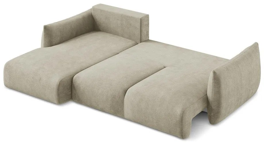 Bézs zsenília kinyitható sarokkanapé (bal oldali-heverő résszel) Leila – Makamii