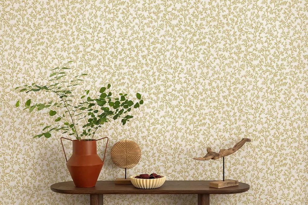 Holden Decor Wanderlust Posidonia okkersárga korallos vlies tapéta – 92043