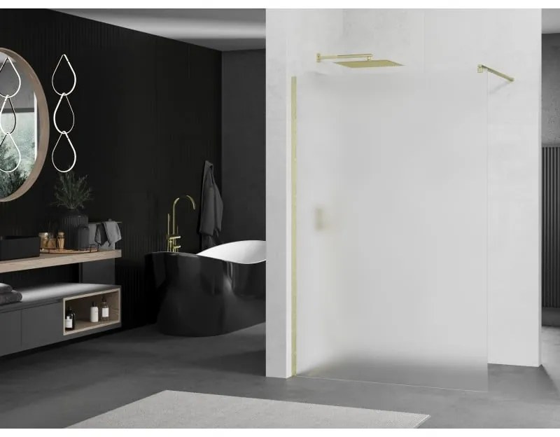 Mexen Kioto, Walk-In zuhany paraván 90 x 200 cm, 8 mm-es matt üveg, arany matt profil, 800-090-101-55-30