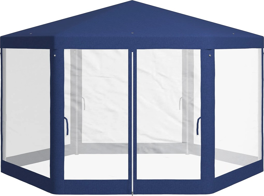 Outsunny 4x3m Hexagonális Vízhatlan, Stabil, Télálló Pavilon Szúnyoghálóval, 6 Oldalfallal Ellátott Kerti Sátor, Kék | Aosom