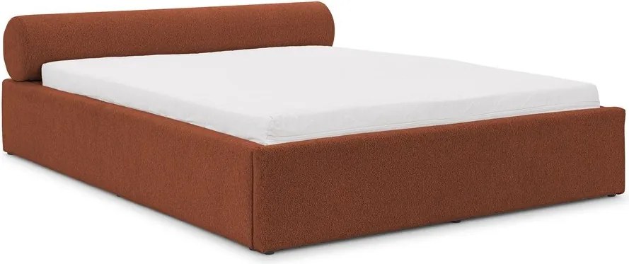 Terrakotta színű kárpitozott ágyneműtartós franciaágy ágyráccsal 180x200 cm Cille – Ropez
