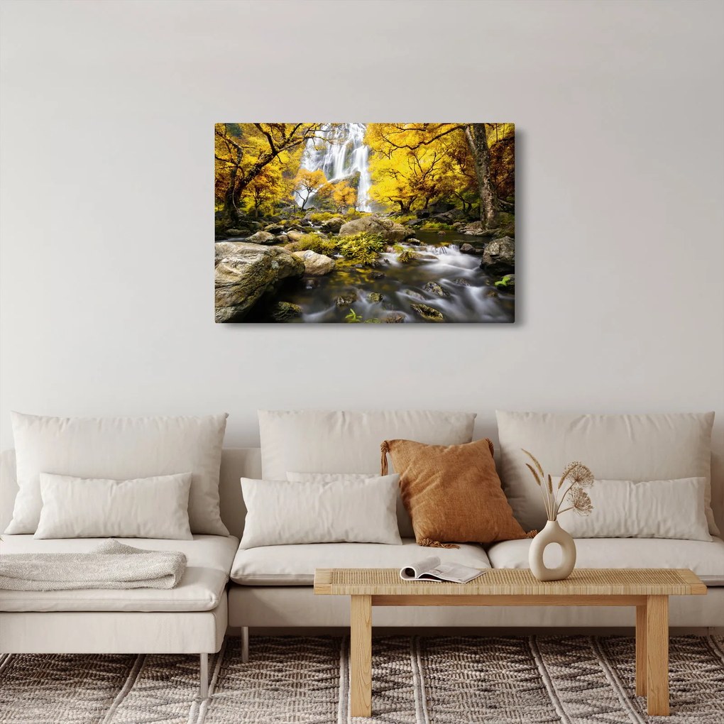 Kép - Vízesések őszi tájban, sárga (90x60 cm)