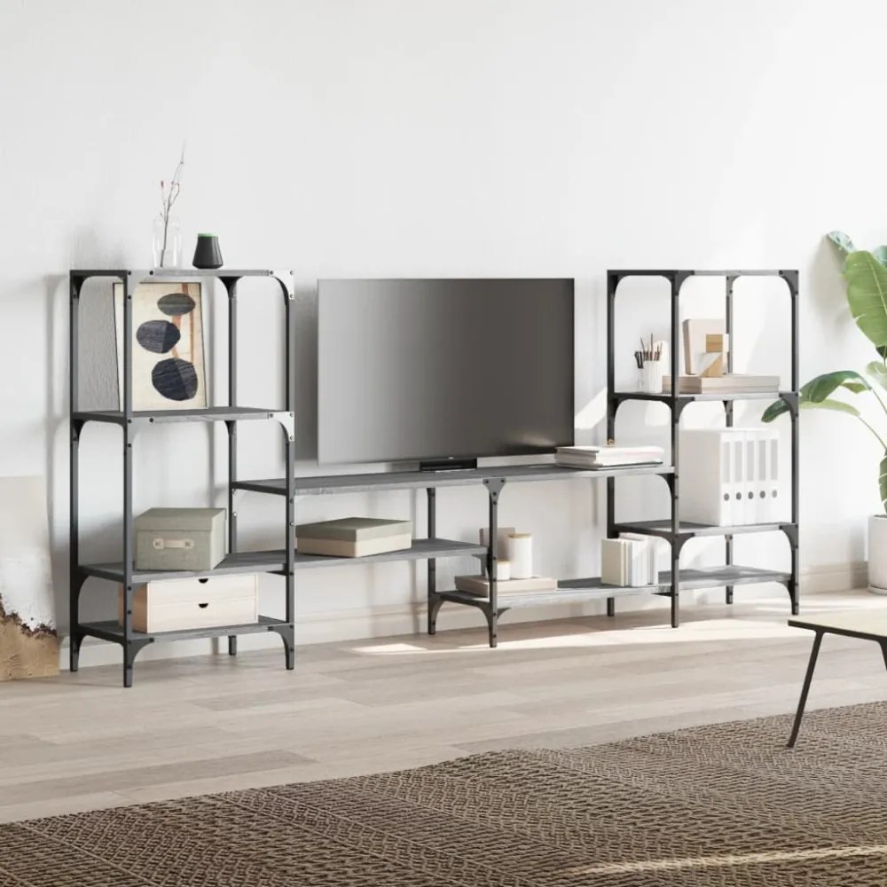 szürke sonoma színű szerelt fa TV-szekrény 206,5x28,5x95 cm