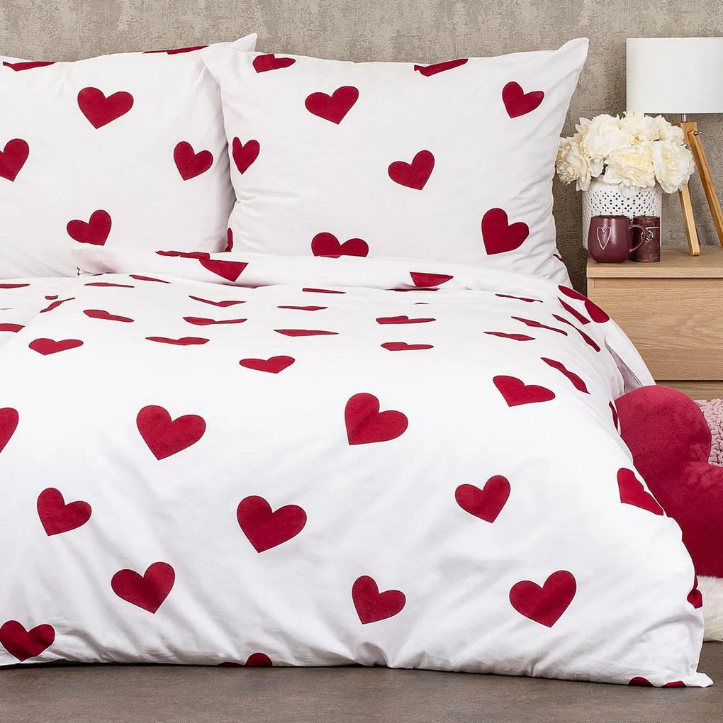 4Home Red Hearts pamut ágyneműhuzat, 140 x 220 cm, 70 x 90 cm, 140 x 220 cm, 70 x 90 cm
