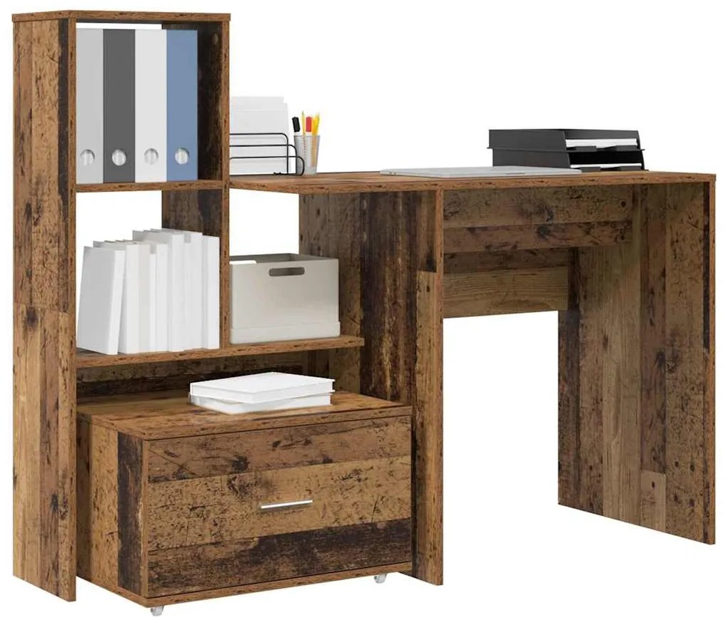 Asztal fiókkal polcokkal Régi fa 131.5 x 50 x 106.5 cm Faanyag