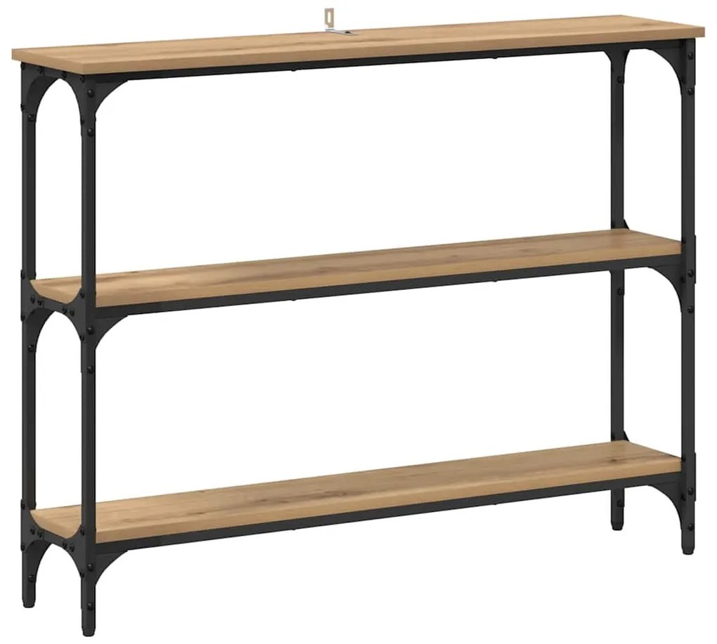 Konzolasztal polcokkal kézműves tölgy 100 x 22.5 x 75 cm