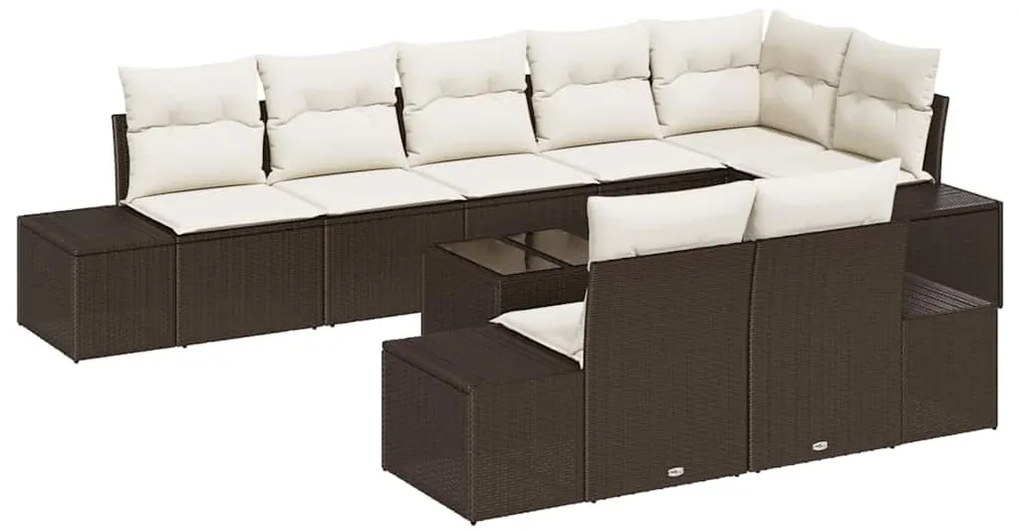Kerti Kanapé Szett 9 pcs Barna és krémszínű Poli rattan