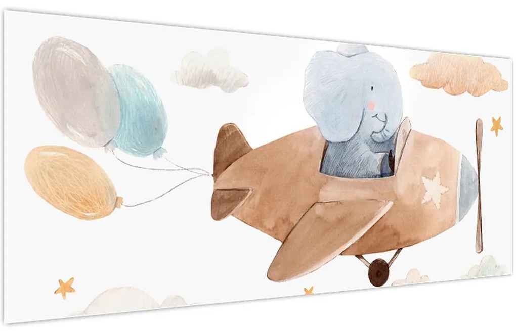 Kép - Akvarell elefánt egy repülőgépen (120x50 cm)