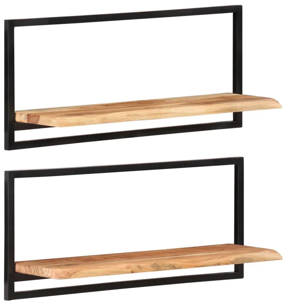 2 darab tömör akácfa és acél falipolc 80 x 25 x 35 cm