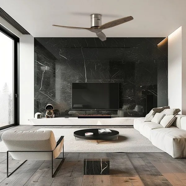 ZEVENTI - SPELLO mennyezeti ventilátor, Wi-Fi Tuya, króm/tölgy + távirányító