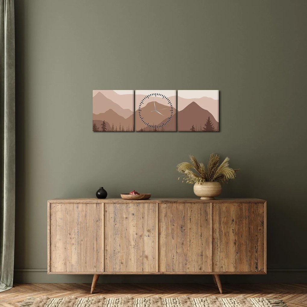 Kép - Barna hegyek N⁰1 (órával) (90x30 cm)
