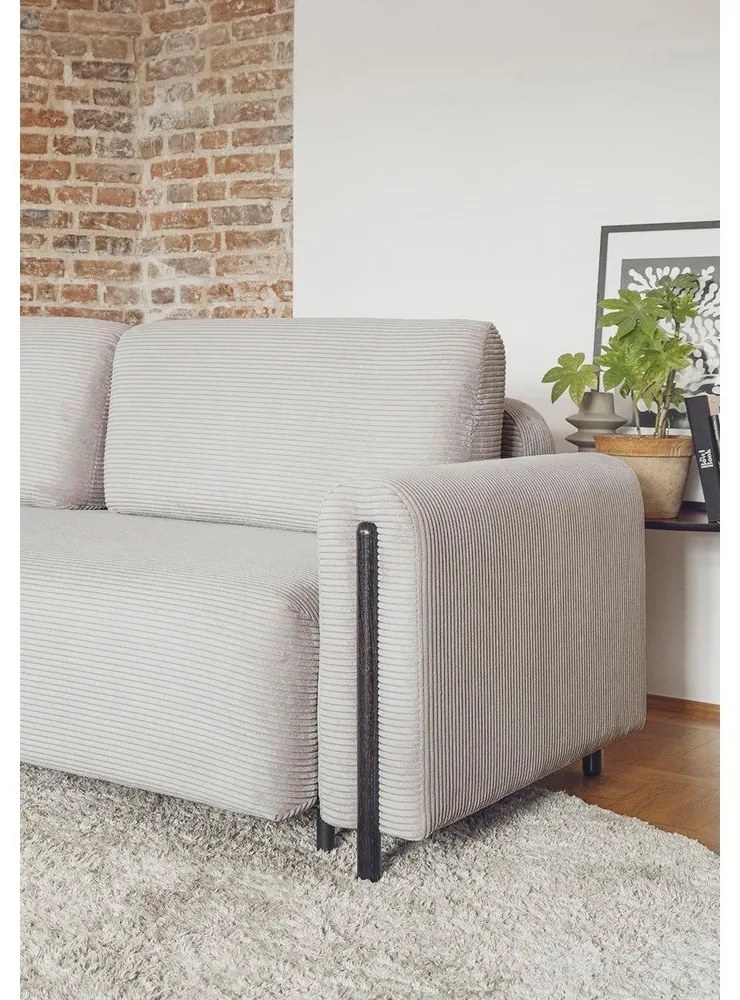 Világosszürke kordbársony kinyitható-tárolóhelyes kanapé 244 cm Arcadova – ELTAP