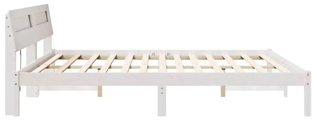 Ágykeret LED -es lámpákkal Fehér 180 x 200 cm Tömör fenyőfa