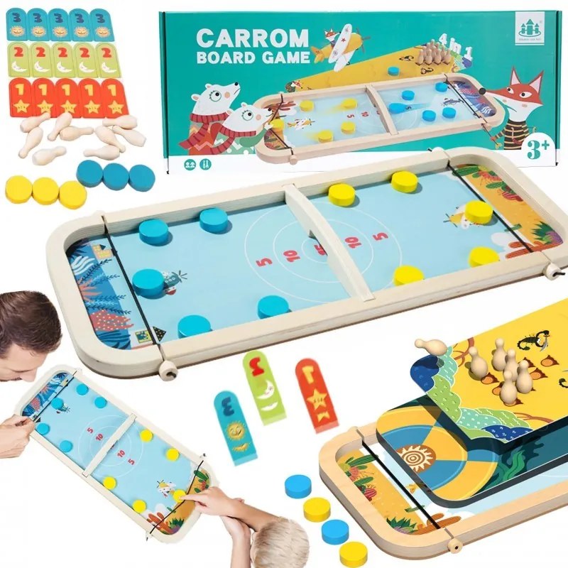 Fa társasjáték készlet 4 az 1-ben - Carrom