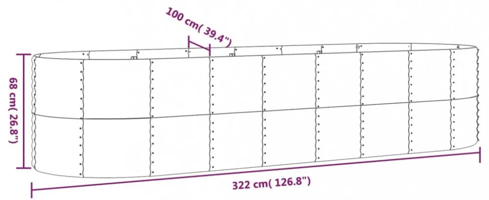 ezüstszínű porszórt acél kerti magaságyás 322x100x68 cm