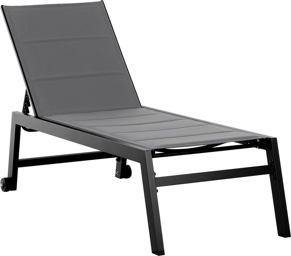 Outsunny Fekvő Kerti Napozóágy 5 Szintű Párnázott Fedéllel, Alumínium és Textiline, 72x168x102cm Szürke | Aosom