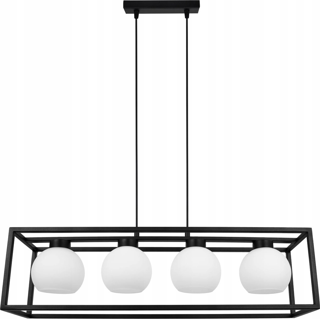 Mennyezeti Lámpa Függeszték Csillár Loft Fekete Ketrec Üveg Fehér Gömbök