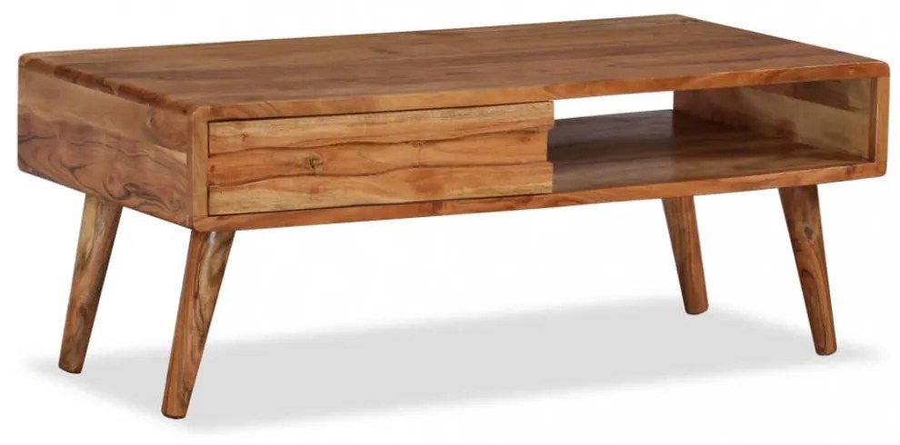 tömör fa dohányzóasztal faragott fiókkal 100 x 50 x 40 cm