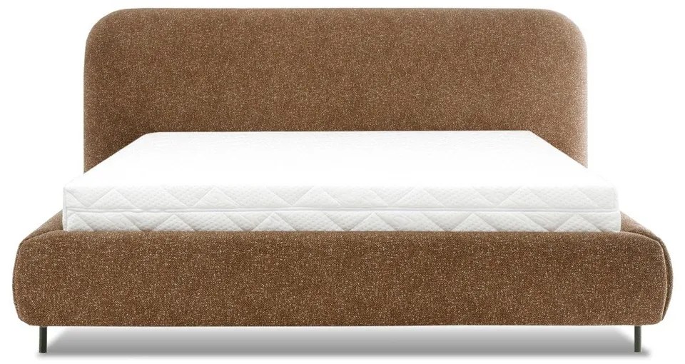 Okkersárga kárpitozott ágyneműtartós franciaágy ágyráccsal 160x200 cm Pointt – ELTAP