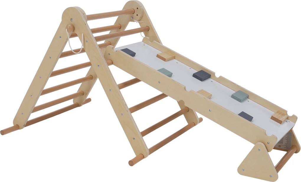 Montessori Pikler-háromszög 3 az 1-ben, természetes/színes, OPRIN