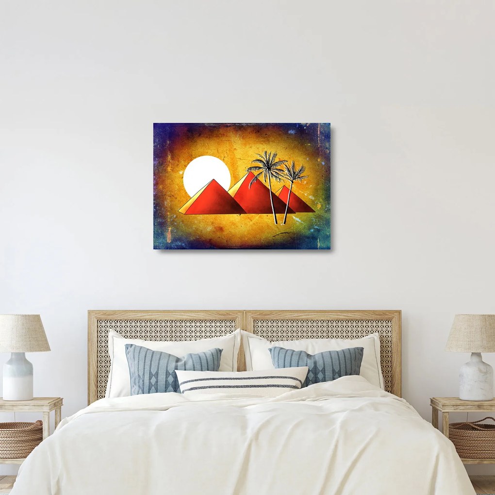 Festett egyiptomi piramisok képe (üvegen) (70x50 cm)