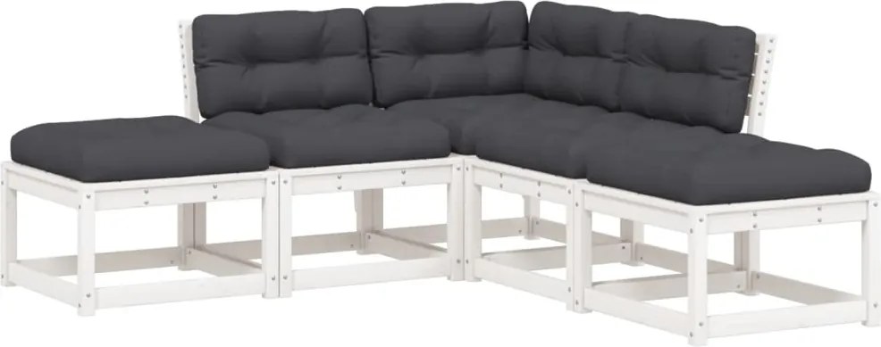 vidaXL 5 részes fehér tömör fenyőfa kerti ülőgarnitúra párnákkal