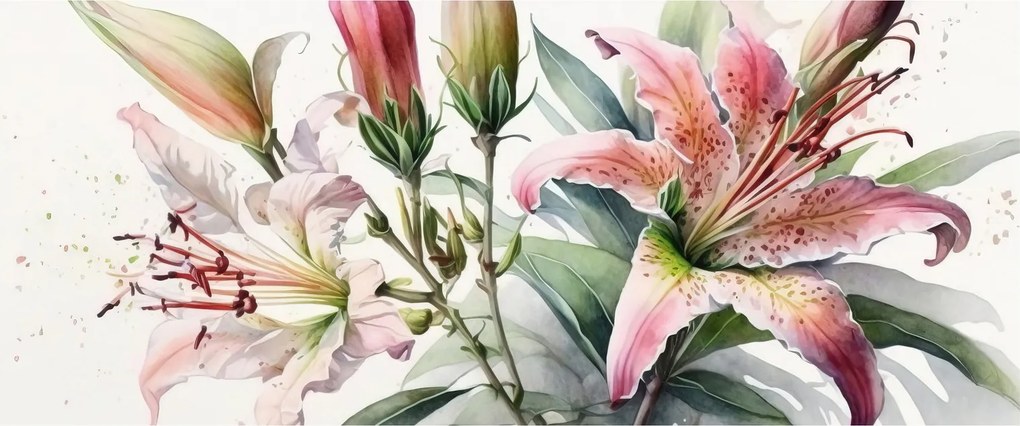 Kép - Liliomok, illusztrációk (120x50 cm)