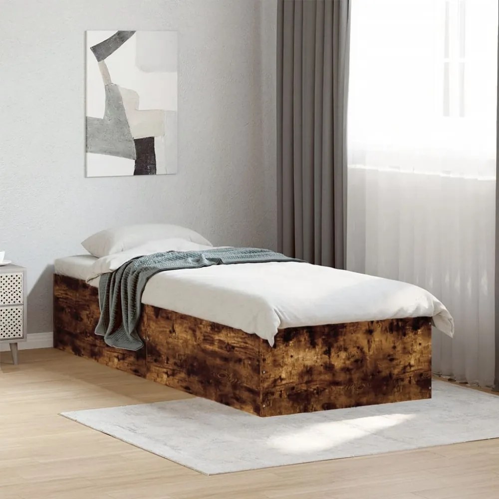 füstös tölgyszínű szerelt fa ágykeret 90 x 200 cm