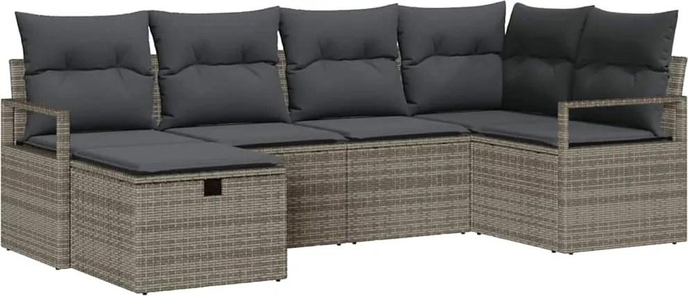 vidaXL Kerti Kanapé Szett párnával tárolóval 6 pcs Szürke Poli rattan