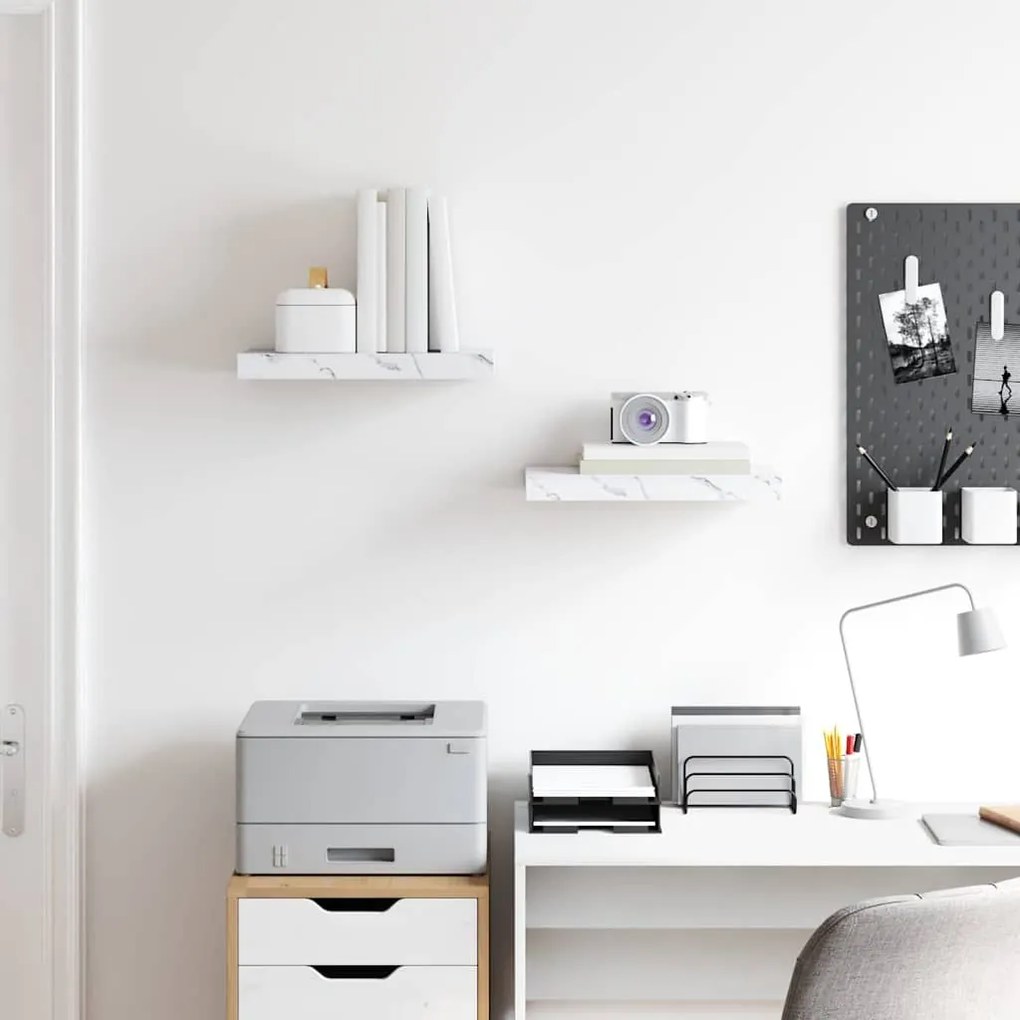 Falpolc tárolóval 2 pcs Fehér márvány 40 x 23,5 x 4 cm Faanyag