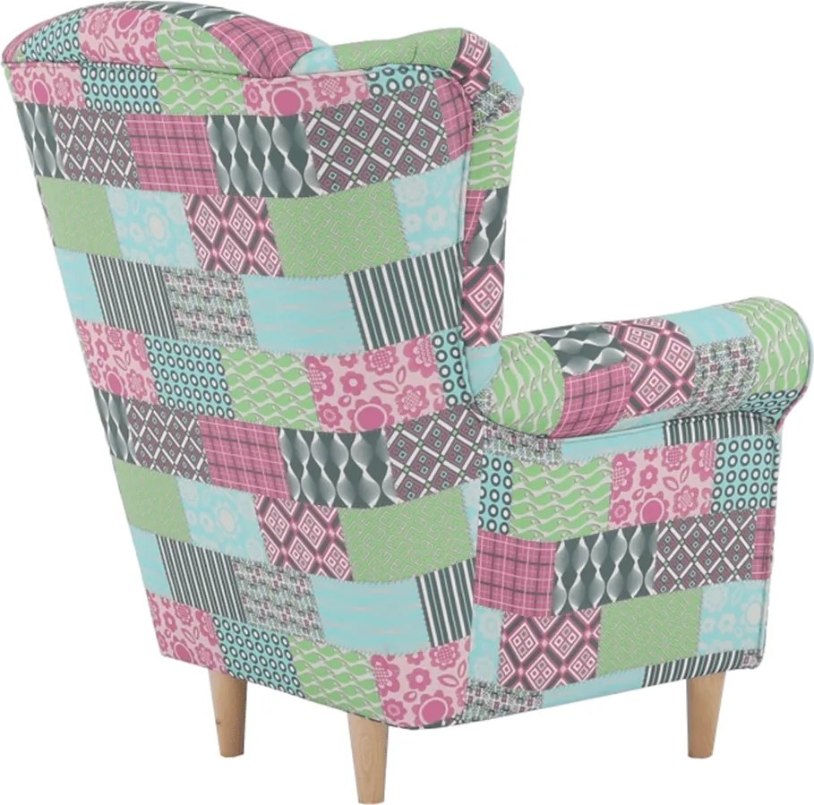 Füles fotel, szövet patchwork, CHARLOT