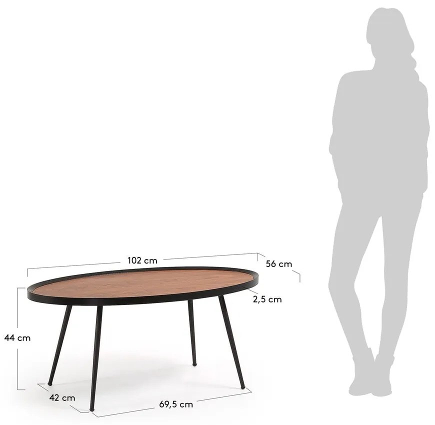 Kamelia fekete dohányzóasztal diófa dekoros asztallappal - Kave Home