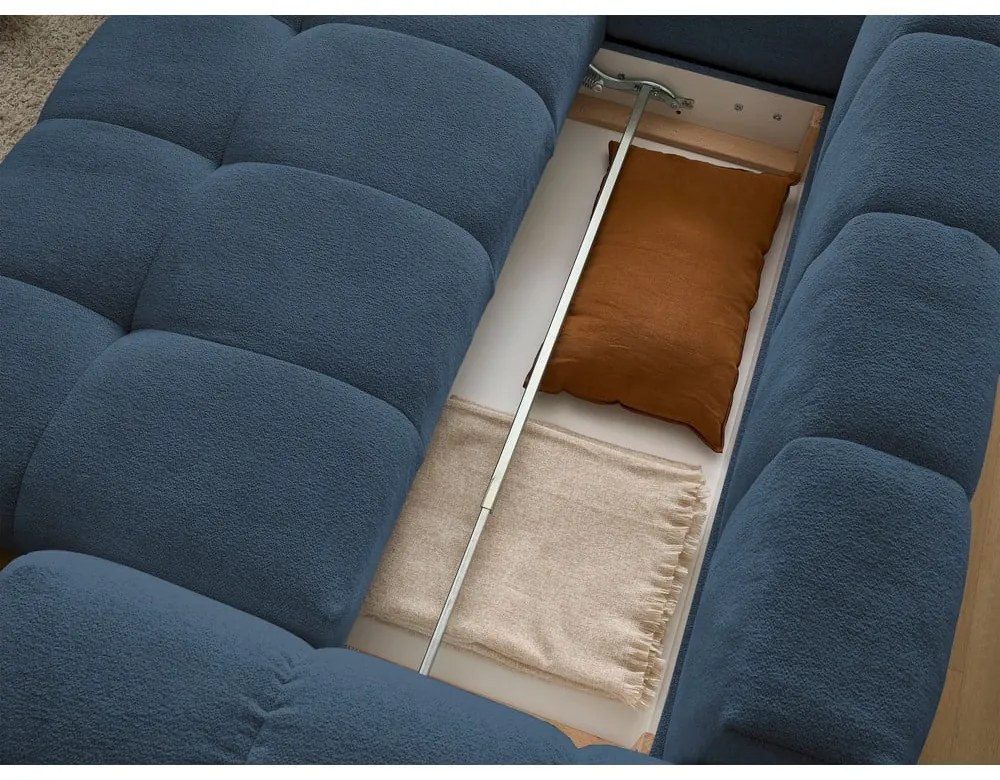 Sötétkék zsenília kinyitható-tárolóhelyes sarokkanapé (bal oldali-L alakú) Everest – Bobochic Paris