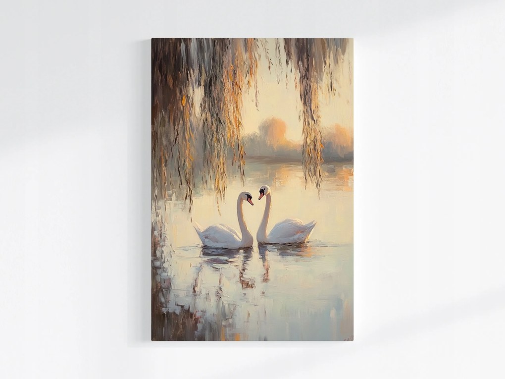 Poszter Tájkép Tó Madarak Hattyúk Pár Szerelem 40x60