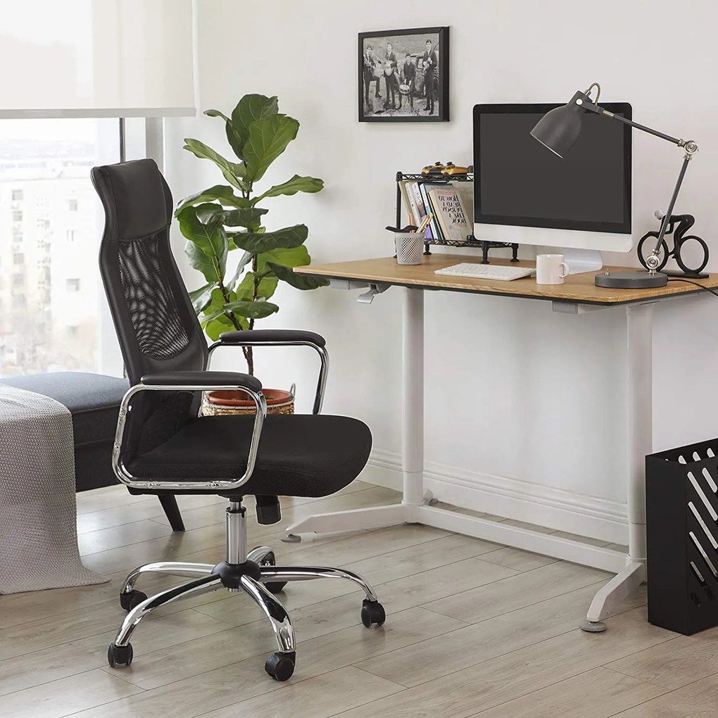 SONGMICS irodai szék, ergonomikus számítógékszék, fejtámlával és deréktámasszal, magasságállítható, fekete