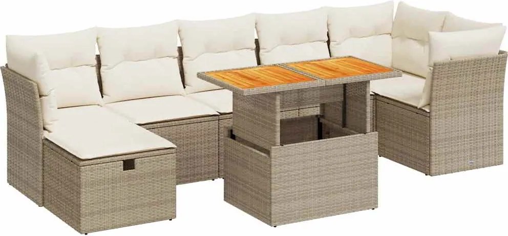 vidaXL 8 részes bézs polyrattan akácfa kerti ülőgarnitúra párnával