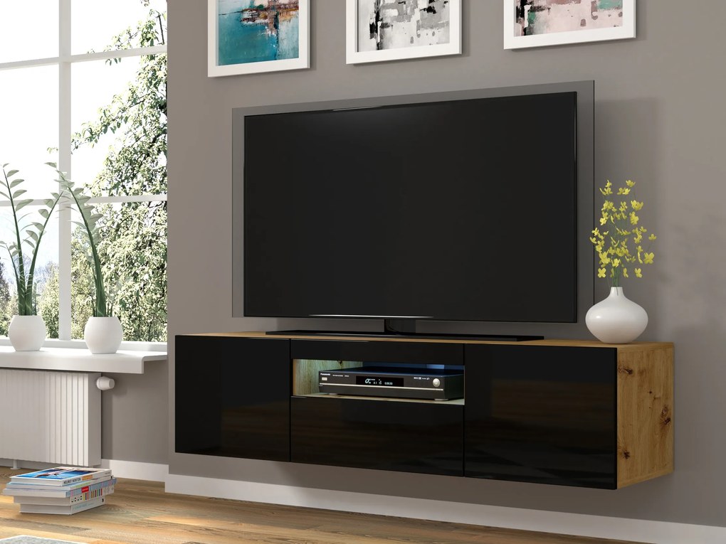 TV asztal/szekrény Aurora (artisan tölgy + fekete). Akció -15%. 1057685