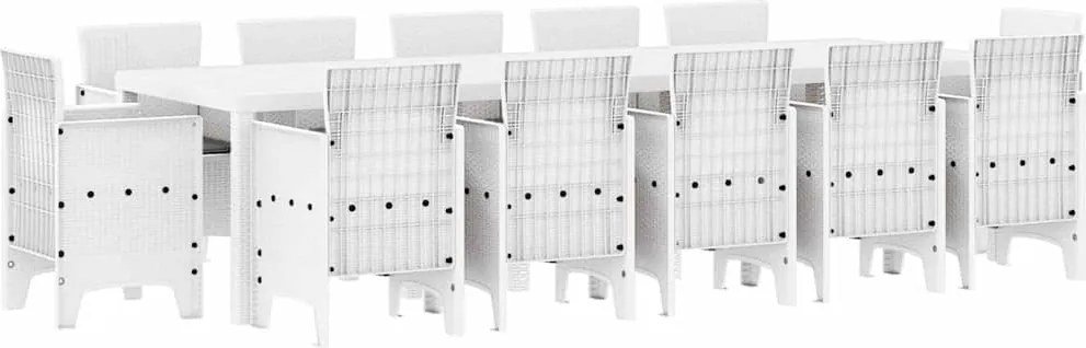 vidaXL Kert étkező szett párnával 13 pcs Fehér Mű rattan és fém