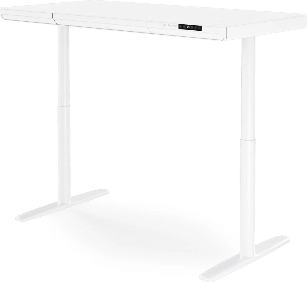 Elektromos ülő-álló íróasztal fiókkal és Qi vezeték nélküli töltővel fehér, 1400 mm: ELLIS