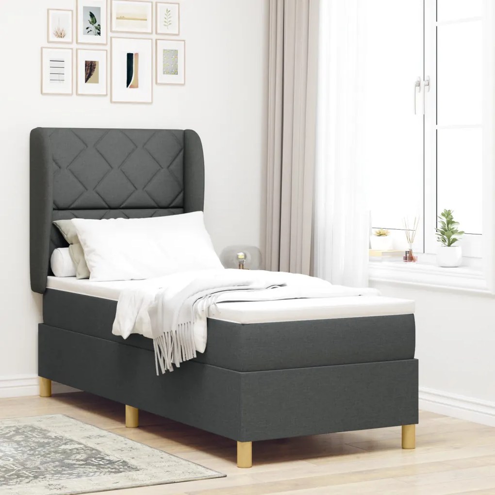 Boxspring Ágy Matracokkal Sötét Szürke 80x200 cm Szövet