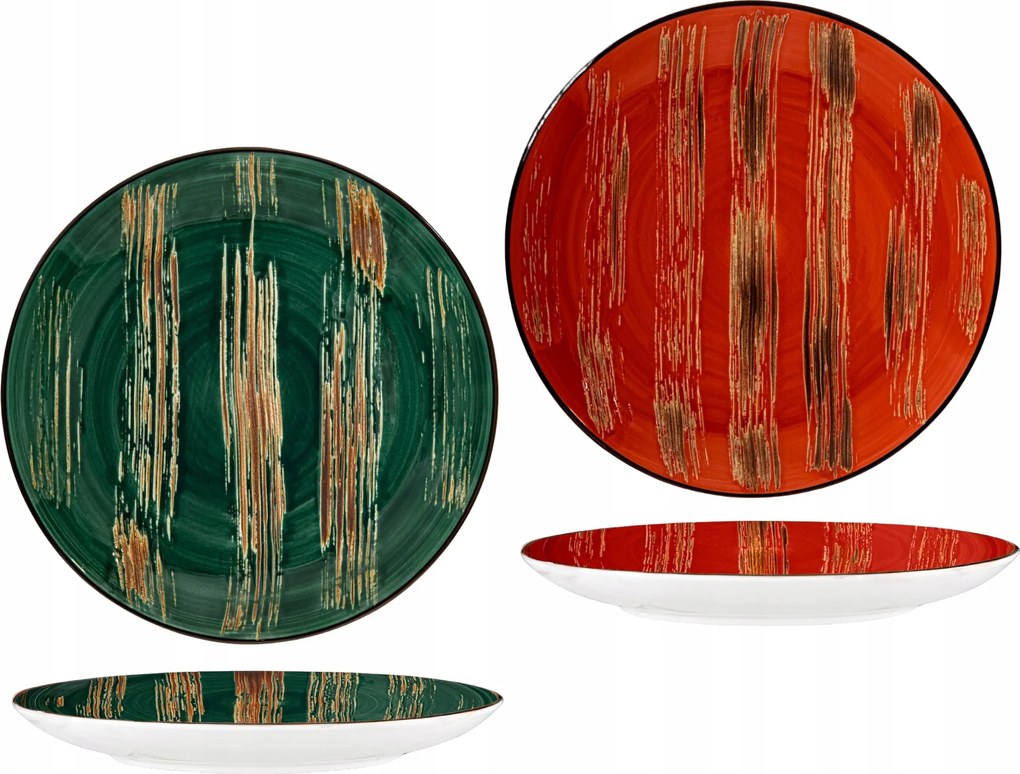 Ebédlő tányér nagy porcelán piros zöld kerek 28 cm