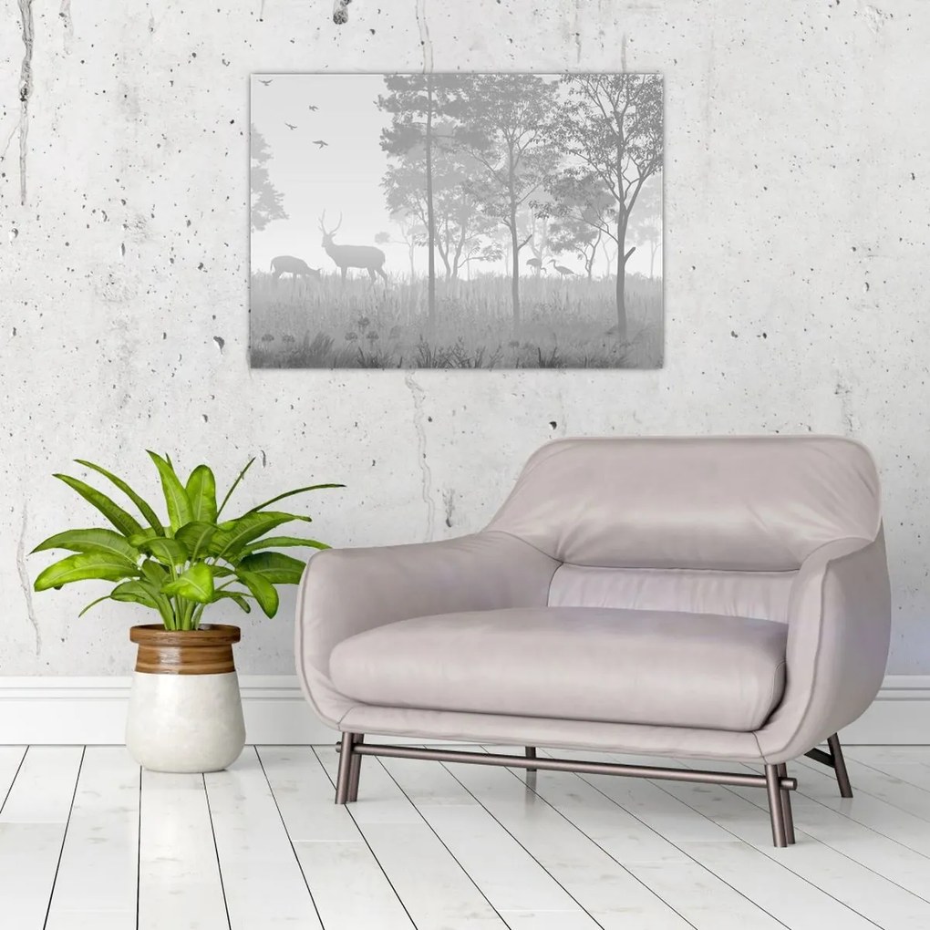 Üveg kép - rét szarvasokkal (70x50 cm)