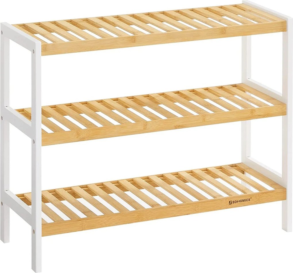 Cipőtartó, 3 szintes bambusz polc, tároló polc 70 x 26 x 55 cm