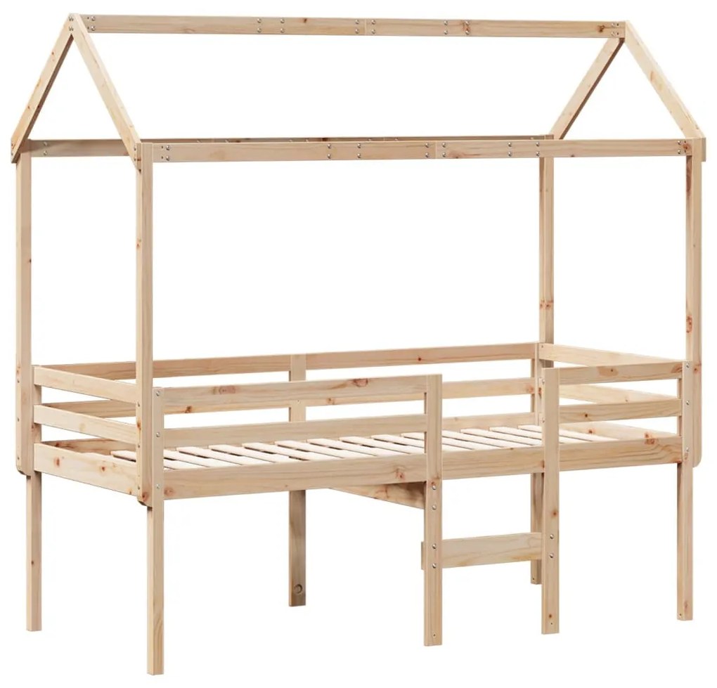 tömör fenyőfa magasított ágy tetővel 90 x 200 cm