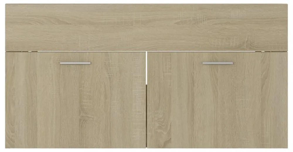 tölgyszínű szerelt fa mosdószekrény beépített mosdókagylóval