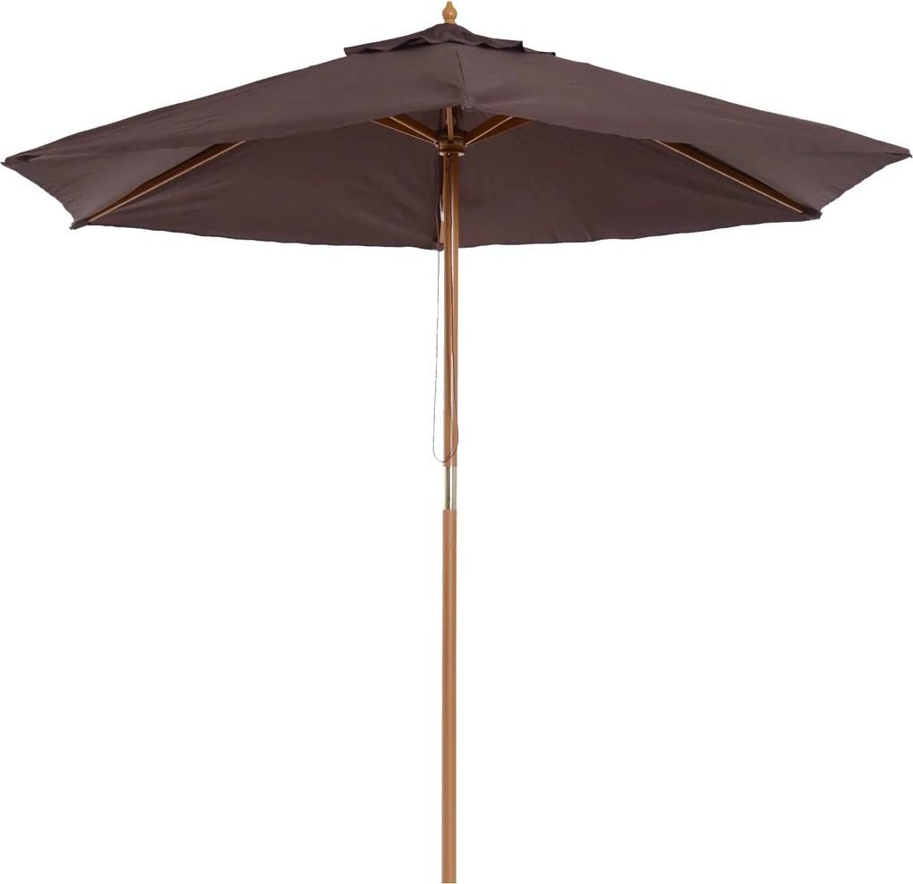 Outsunny Tálcaernyő Ø250x230 cm Teraszi Napernyő 6 Bambusz Ribs Lefogható Oszlop Anti-UV Vízálló Fa Keret Tengerpartra és Teraszra Barna | Aosom