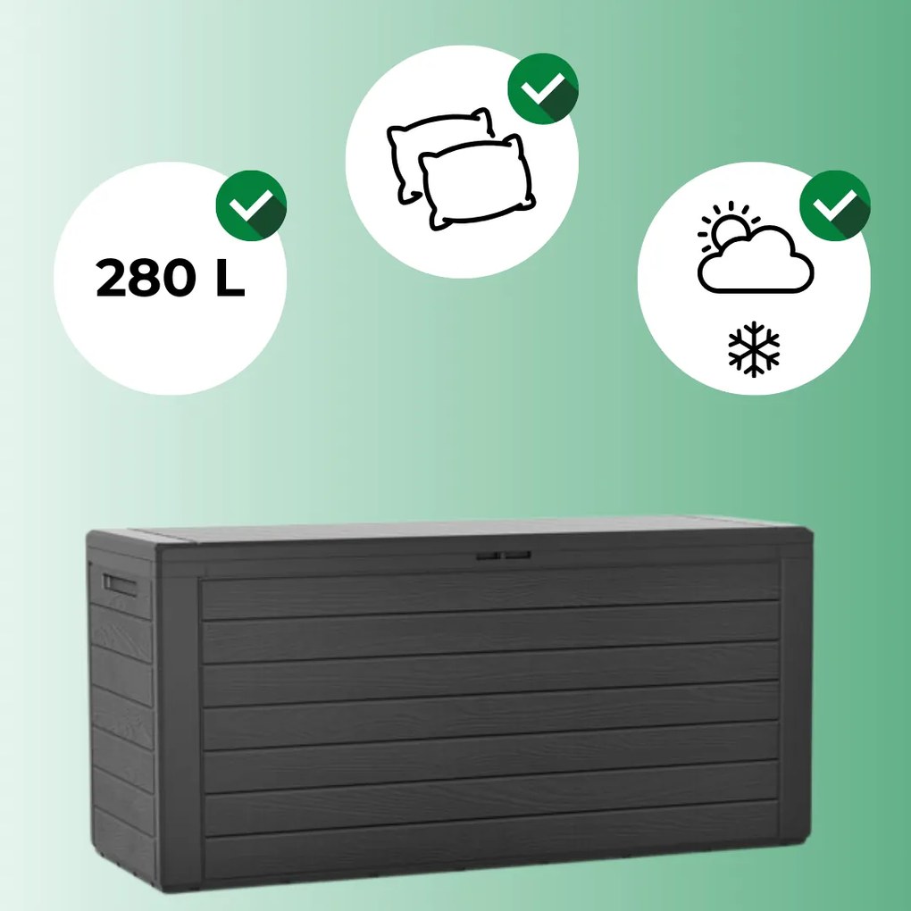 WOODEBOX tárolódoboz, 280l, 120x46x57cm, antracit Prosperplast