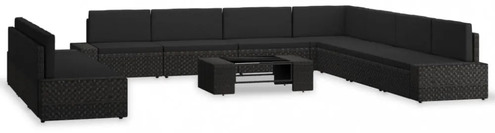 10 részes fekete polyrattan kerti ülőgarnitúra